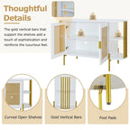 2-Door Curved Cabinet with Rattan Doors and Metal Trim