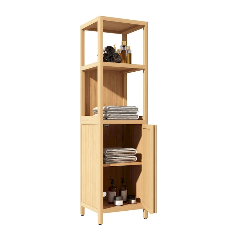 Freestanding Bamboo Storage Cabinet with Shelves