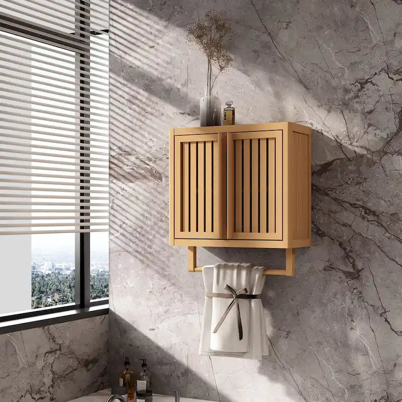 Wall-Mounted Bamboo Bathroom Storage Cabinet