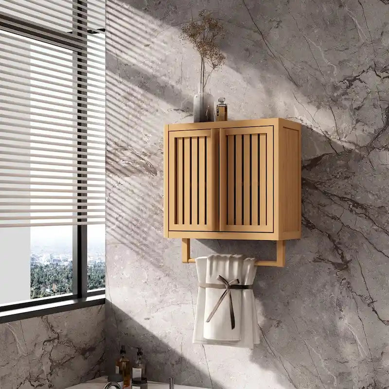 Wall-Mounted Bamboo Bathroom Storage Cabinet