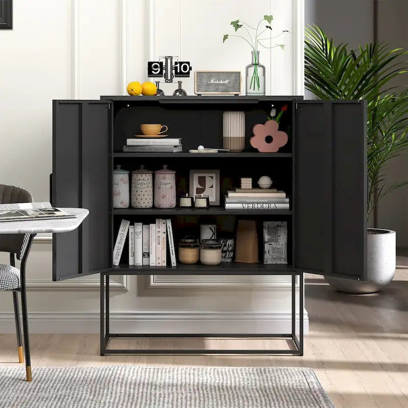 Metal Storage Cabinet with Magnetic Doors and Adjustable Shelves