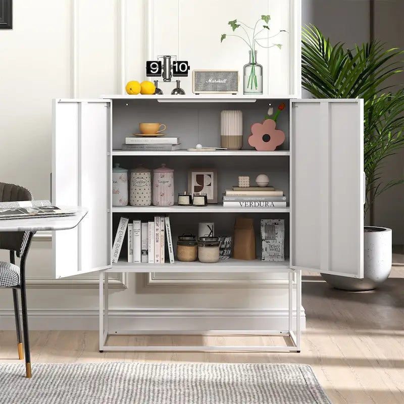 Metal Storage Cabinet with Magnetic Doors and Adjustable Shelves