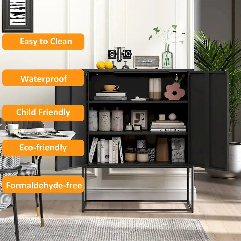 Metal Storage Cabinet with Magnetic Doors and Adjustable Shelves