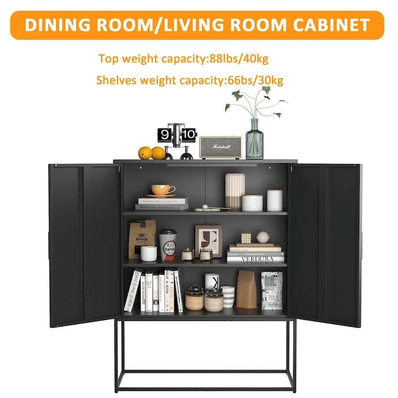 Metal Storage Cabinet with Magnetic Doors and Adjustable Shelves