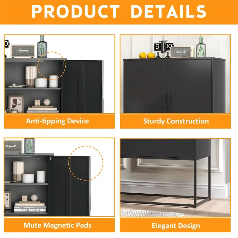 Metal Storage Cabinet with Magnetic Doors and Adjustable Shelves